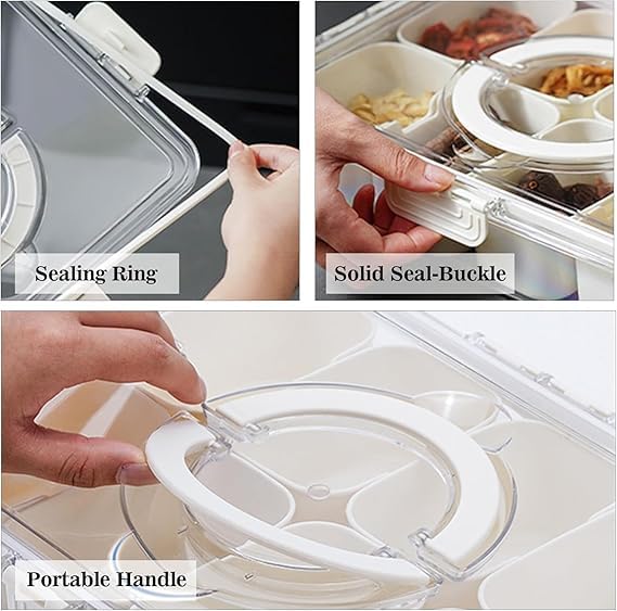 Multi-Section Transparent Snack Container with Lid