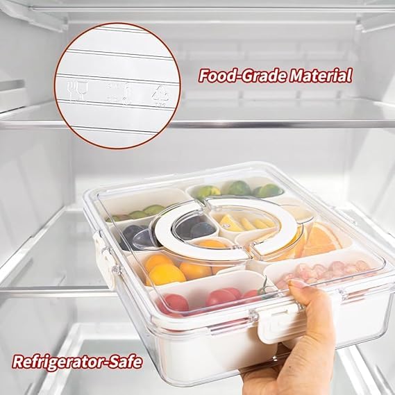 Multi-Section Transparent Snack Container with Lid