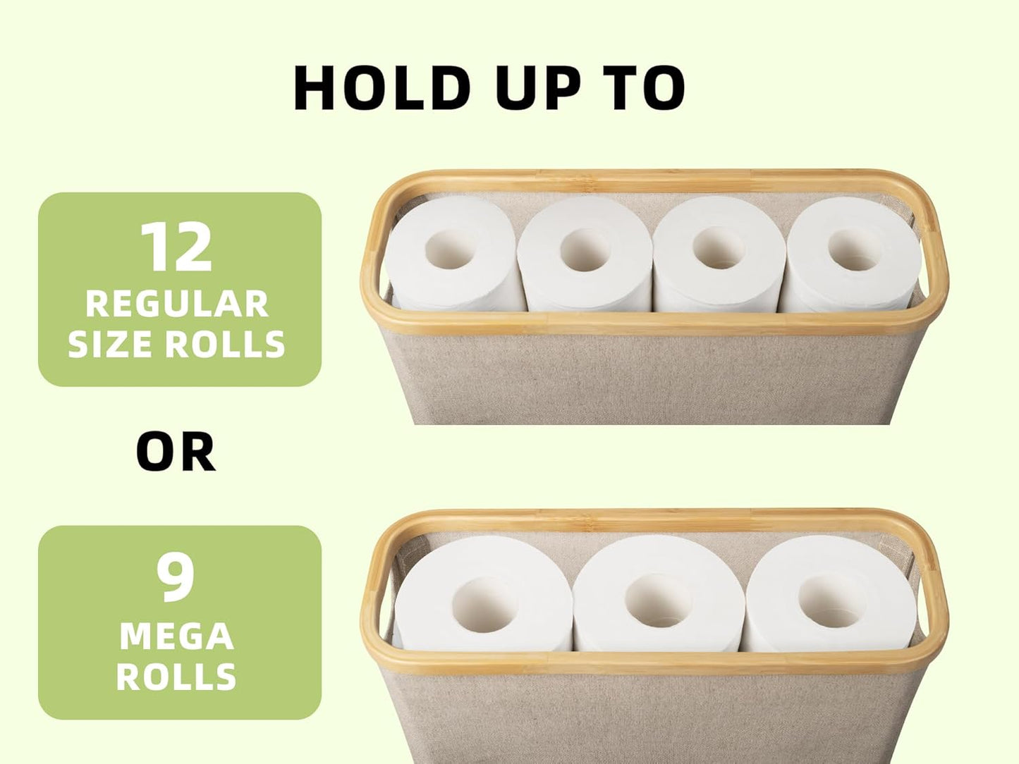 Premium Toilet Paper Storage Organizer with Bamboo Lid