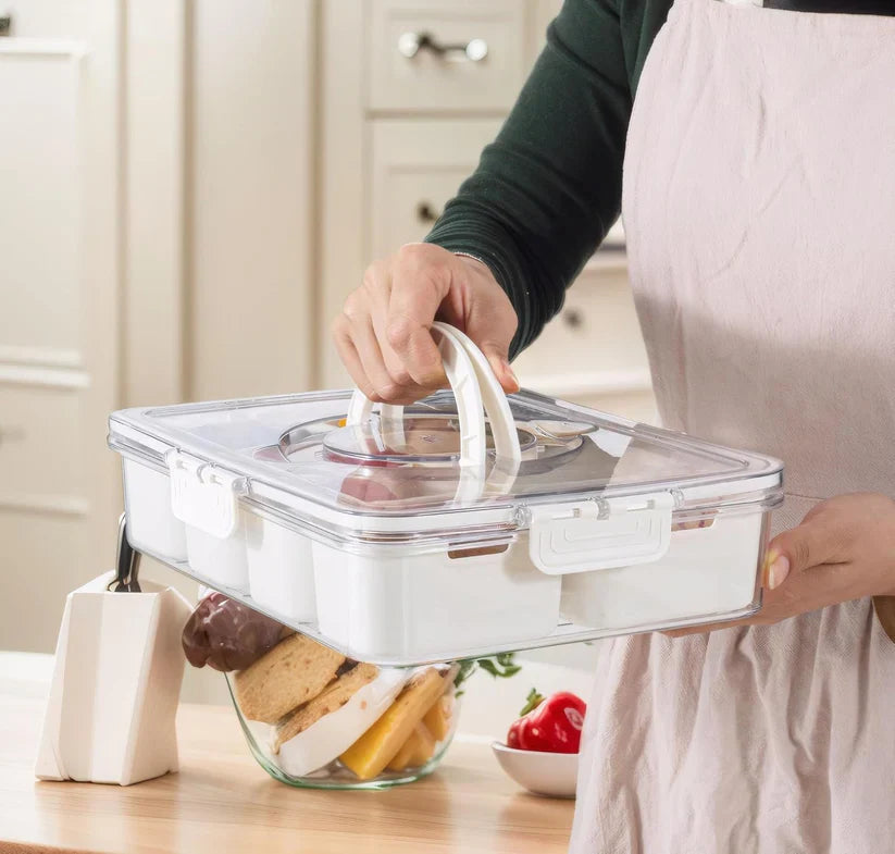 Multi-Section Transparent Snack Container with Lid