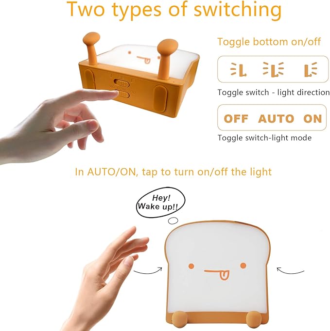 Cute Night Light Toast Bread LED Night lamp with Rechargeable