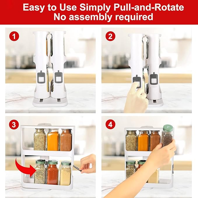 Adjustable Pull-Out Spice Organizer Rack for Kitchen Cabinet