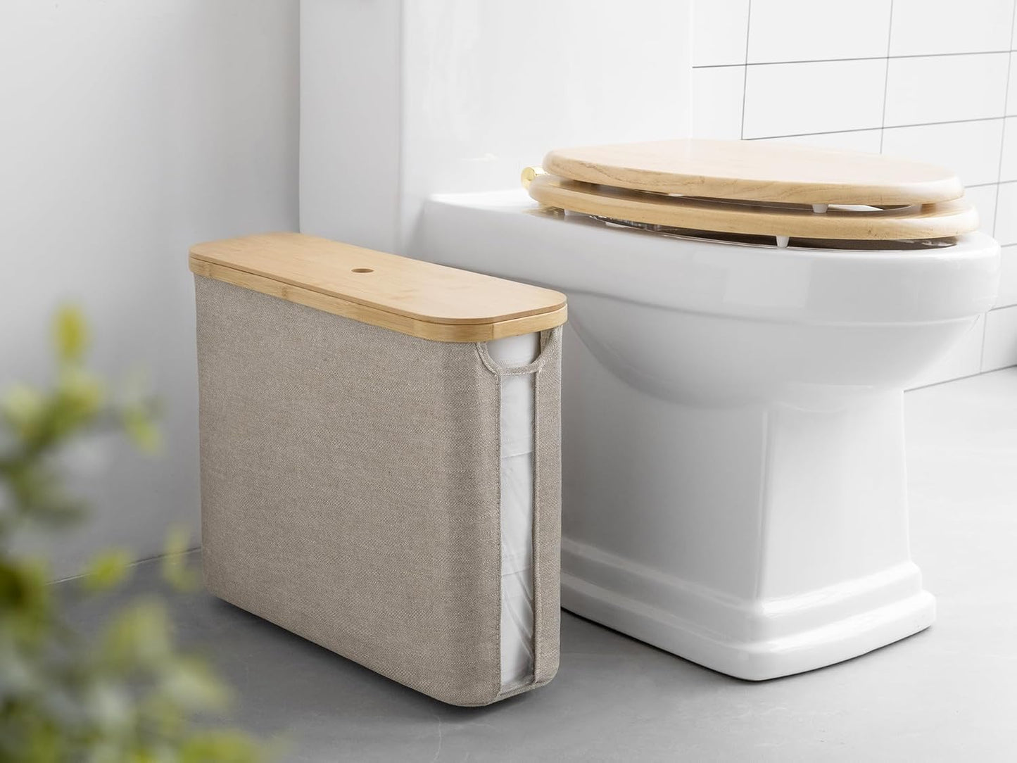 Premium Toilet Paper Storage Organizer with Bamboo Lid