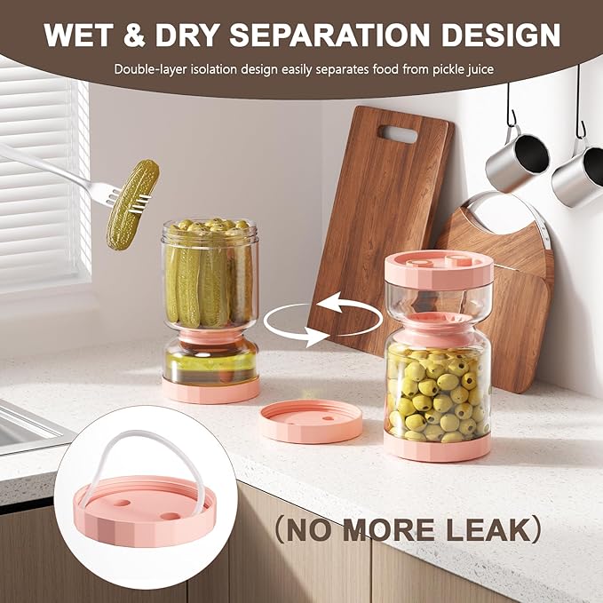 Airtight Pickle Jar with Strainer Flip
