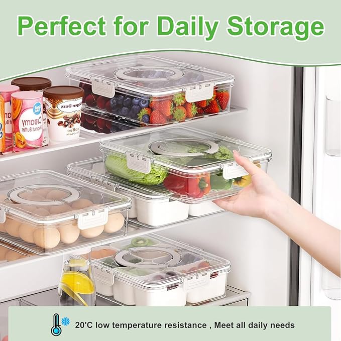 Multi-Section Transparent Snack Container with Lid
