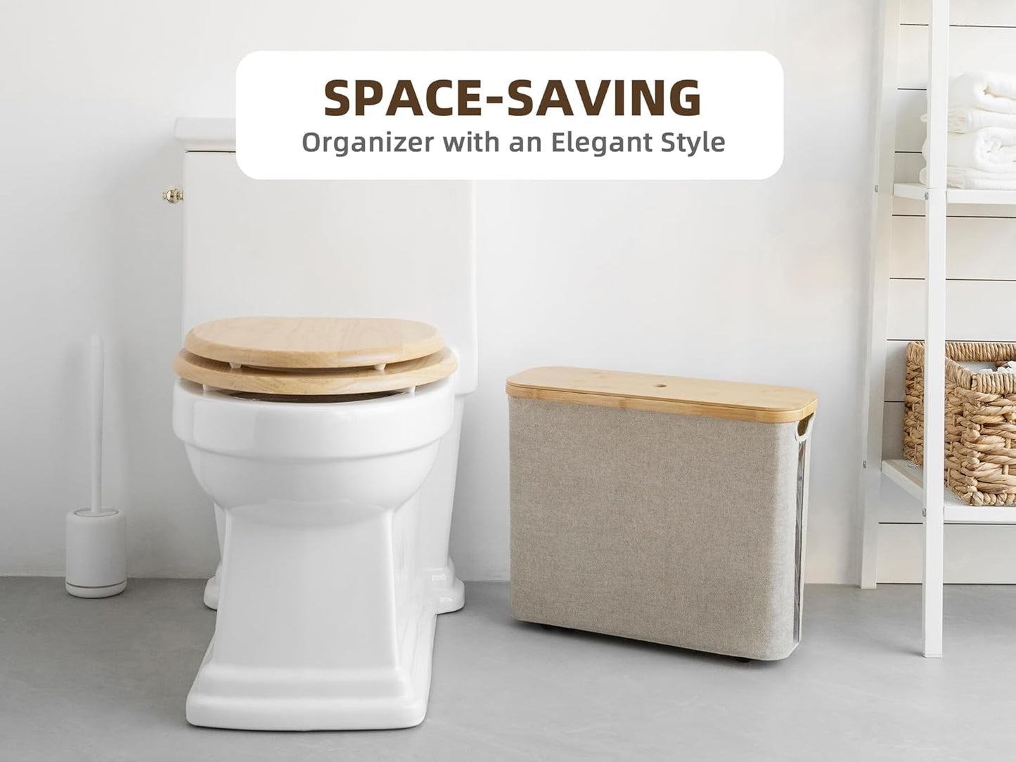 Premium Toilet Paper Storage Organizer with Bamboo Lid