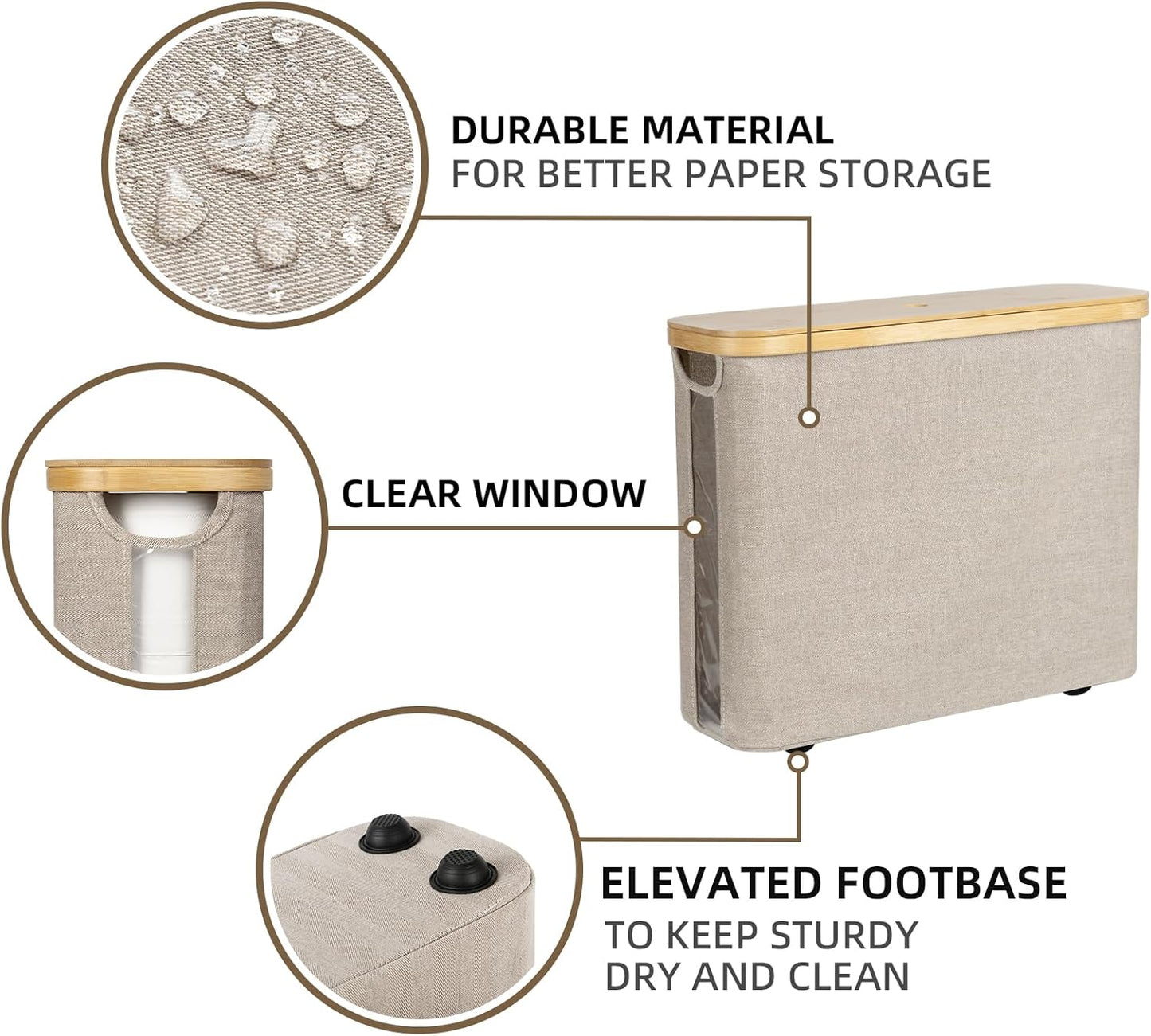 Premium Toilet Paper Storage Organizer with Bamboo Lid
