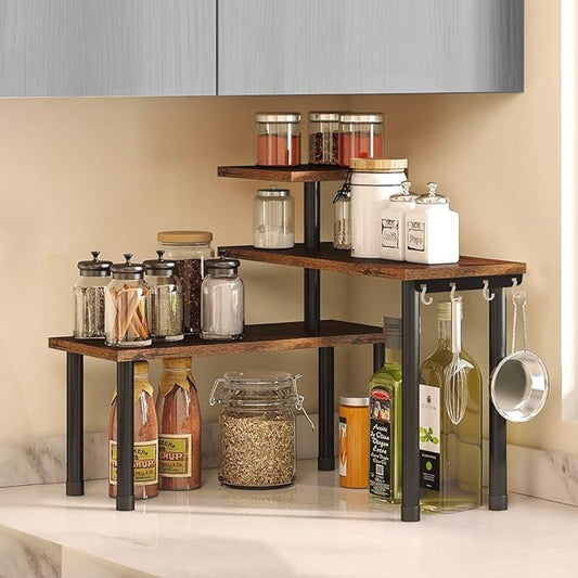 Multi-Purpose 3-Tier Wooden Organizer – Corner Shelf for Kitchen, Bathroom, Makeup & Office