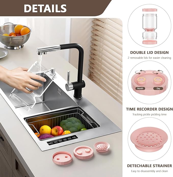 Airtight Pickle Jar with Strainer Flip