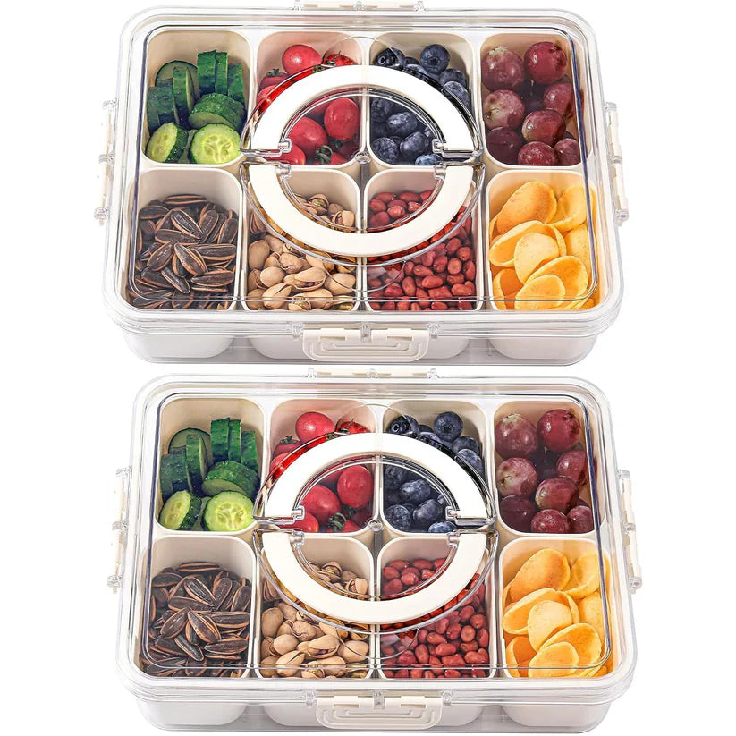 Multi-Section Transparent Snack Container with Lid