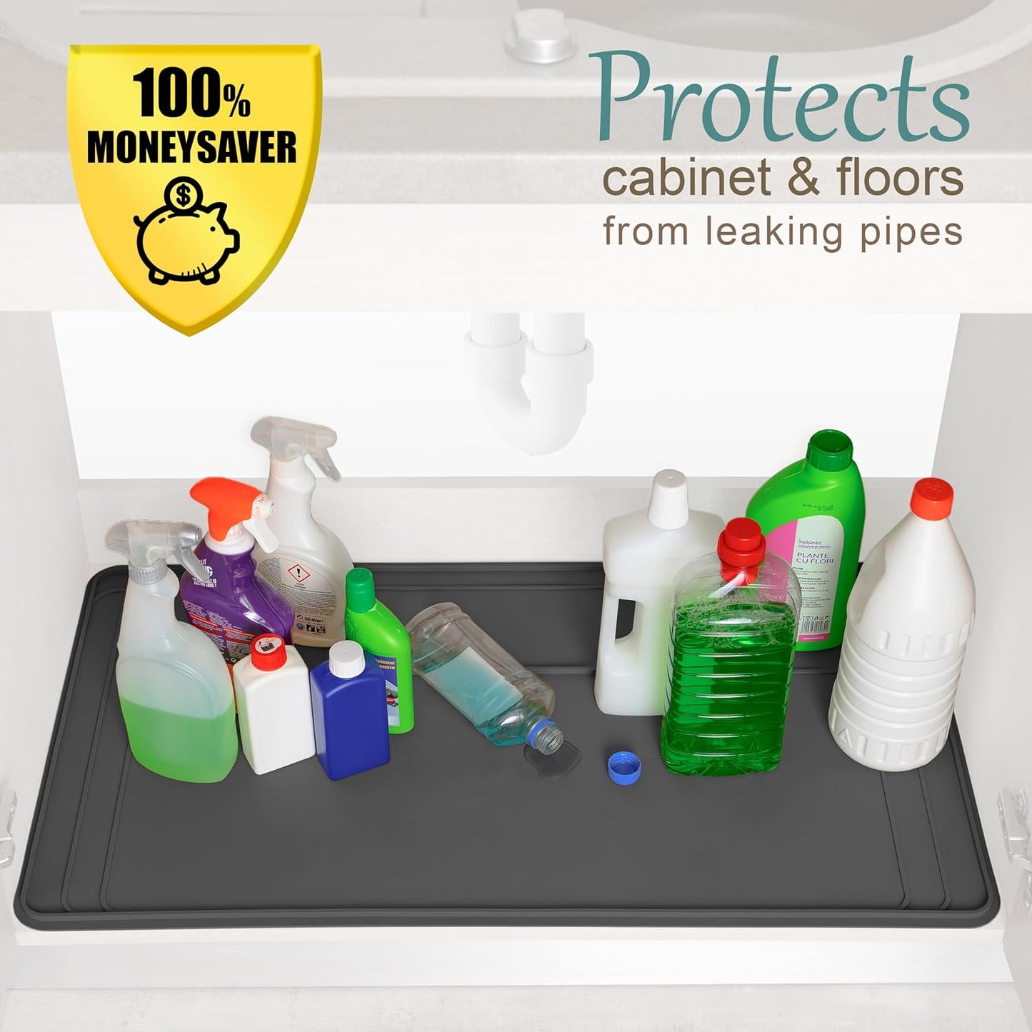 Under Sink Mat – Silicone Waterproof Protector for Cabinets & Kitchen Storage