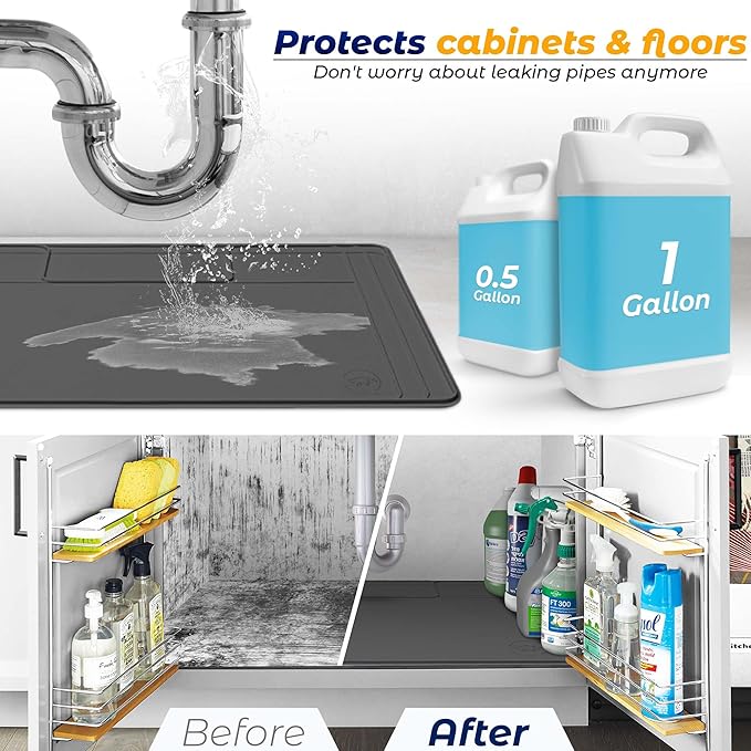 Under Sink Mat – Silicone Waterproof Protector for Cabinets & Kitchen Storage